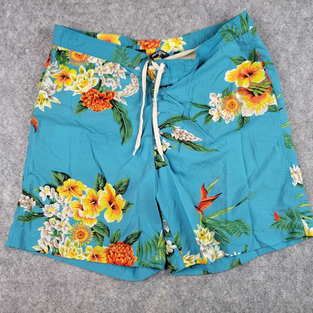 Polo Sport Ralph Lauren Mens Teal Floral Tropical Swim Trunks Board Shorts Large